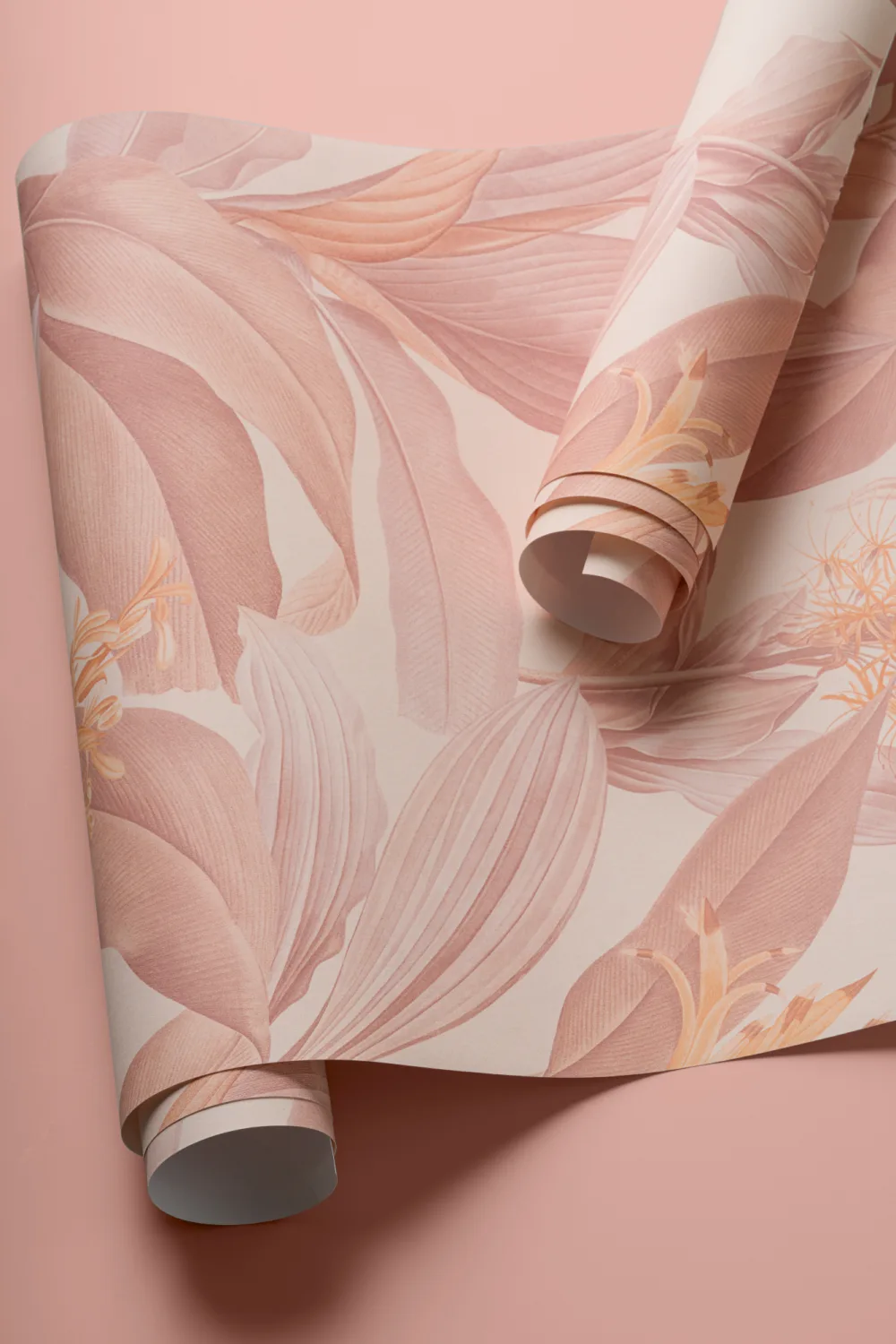 Papier peint botanique vintage Botanist Blush dans des tons floraux roses doux