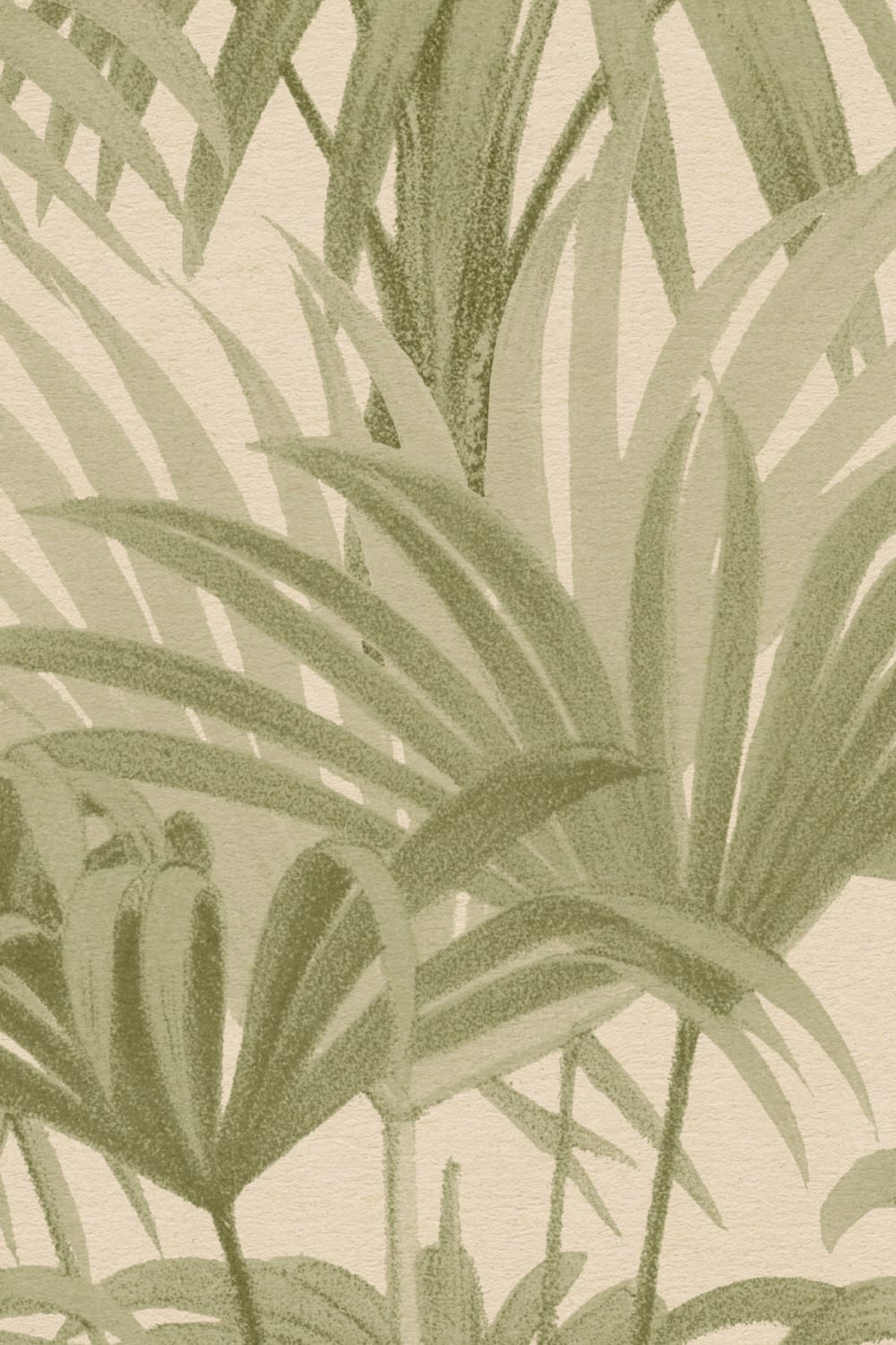 Papel de parede botânico Bower Brown Vintage Palm em tons verdes e neutros