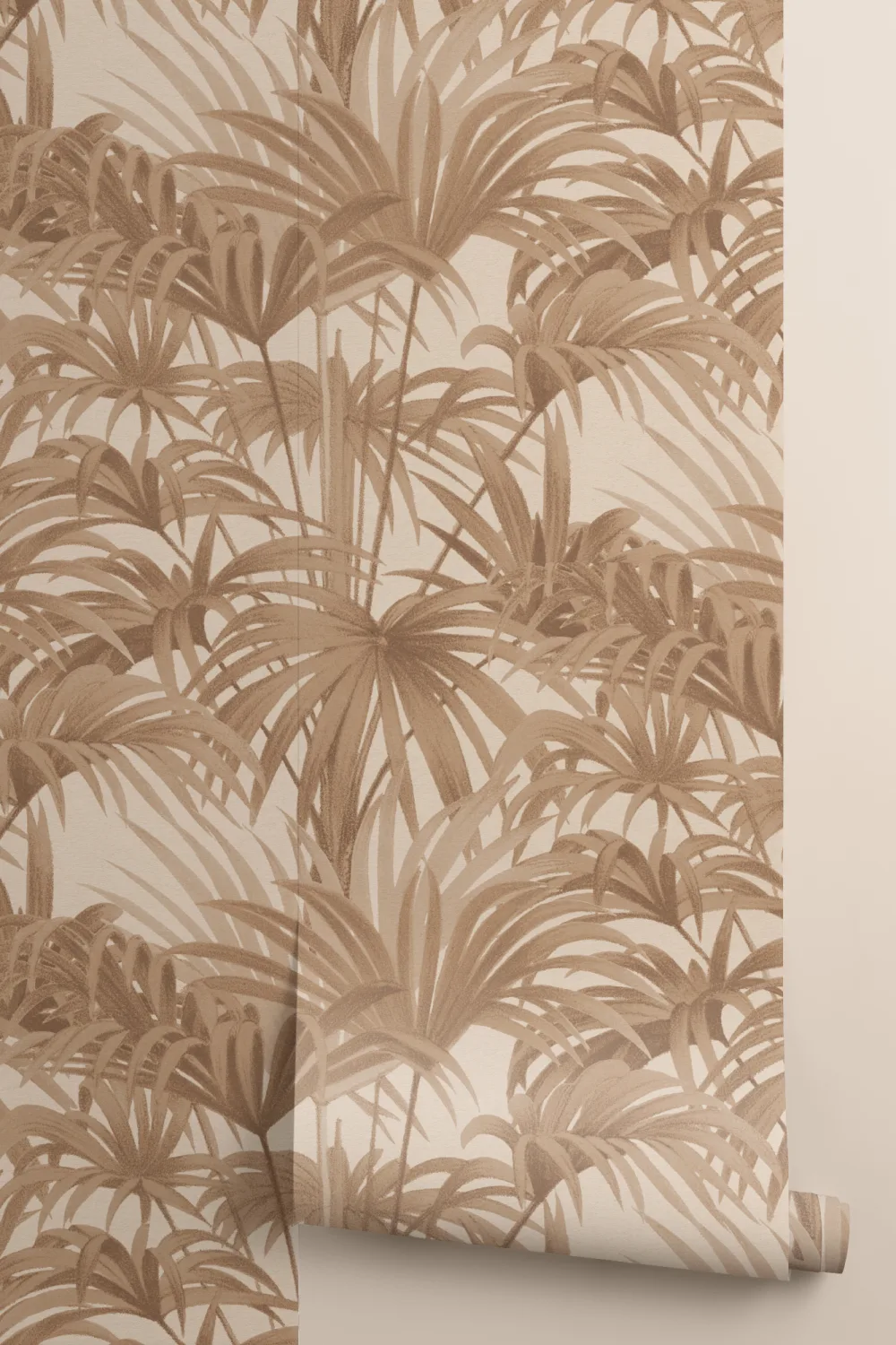 Tapet botanic Bower Brown Vintage Palm în tonuri calde de pământ