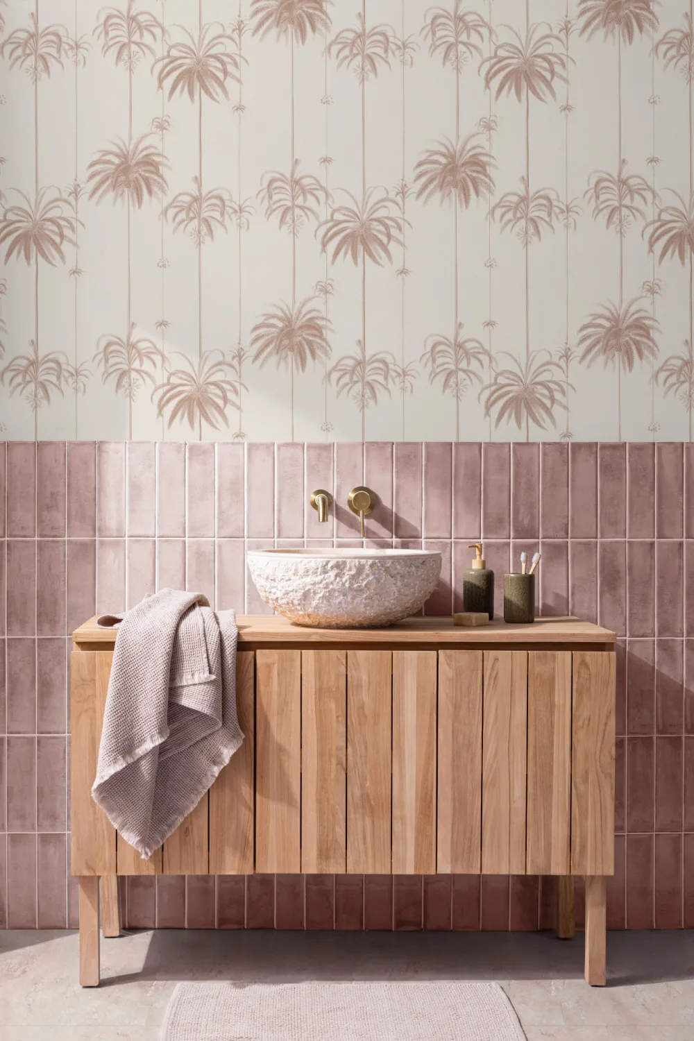 Pink Striped Tropical Palms Wallpaper