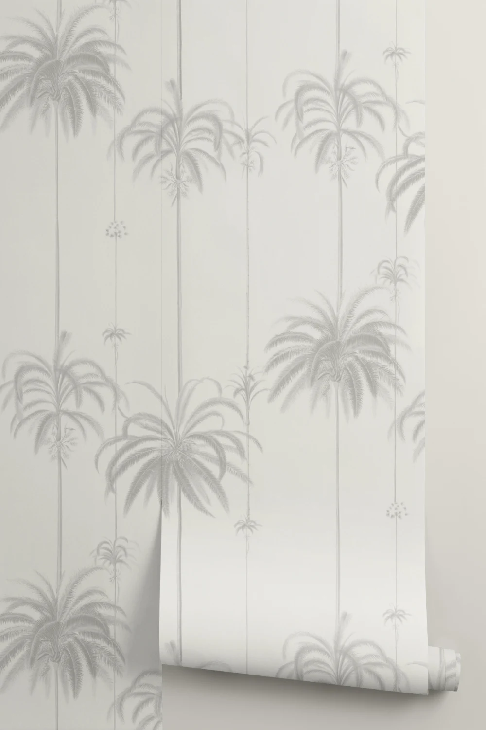 Beige stribet tapet med tropiske palmer