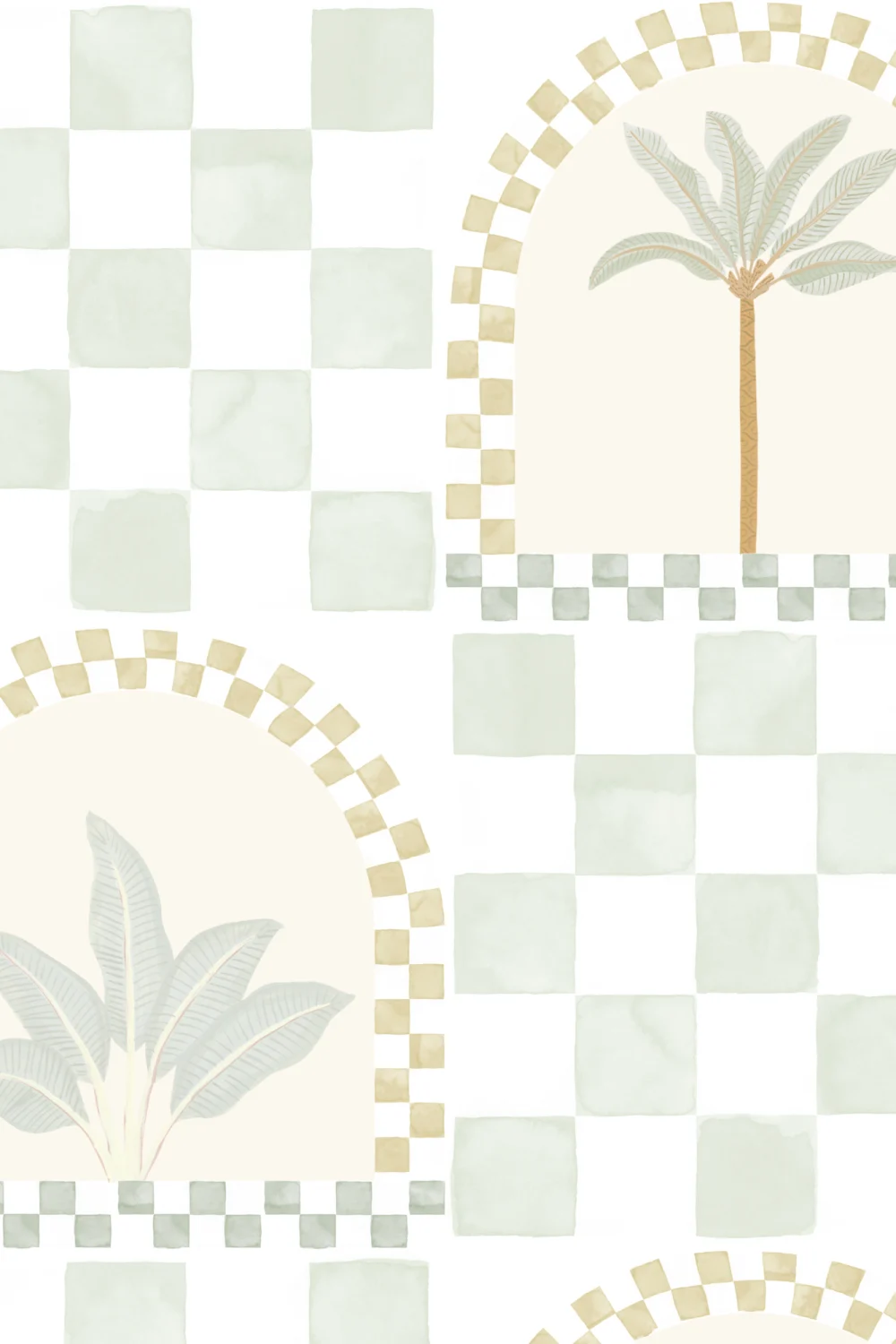 Green Mediterranean Palms Tile & Arch Mural