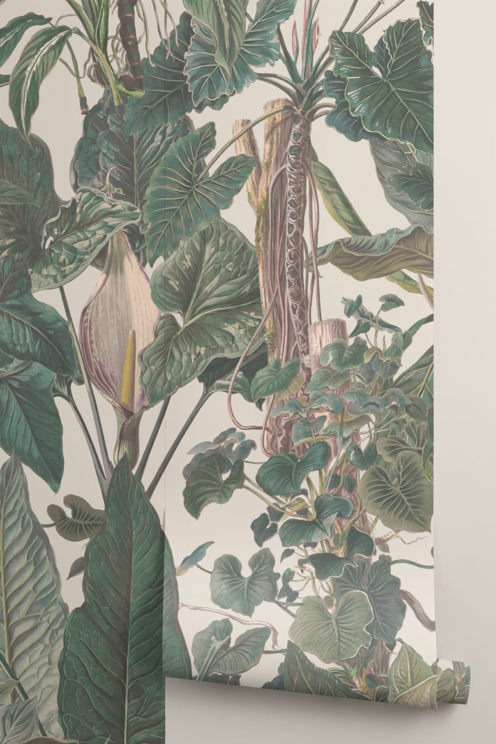 Classic Tropical Illustrated Leafy Plants Mural