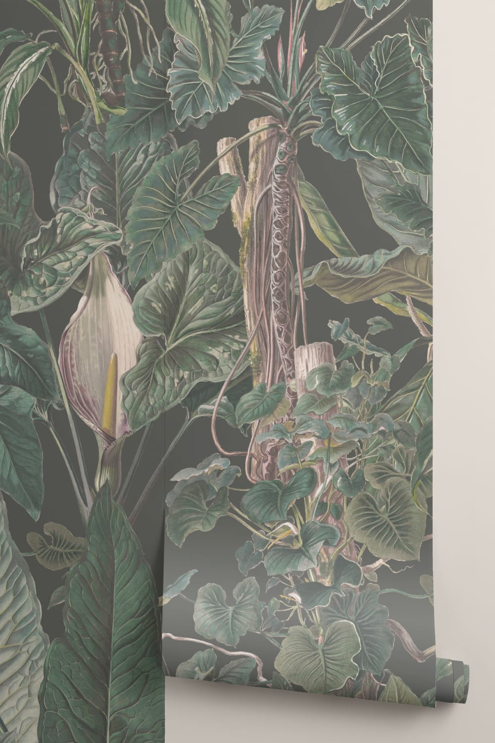 Papier peint panoramique vert tropical illustré Plantes à feuilles