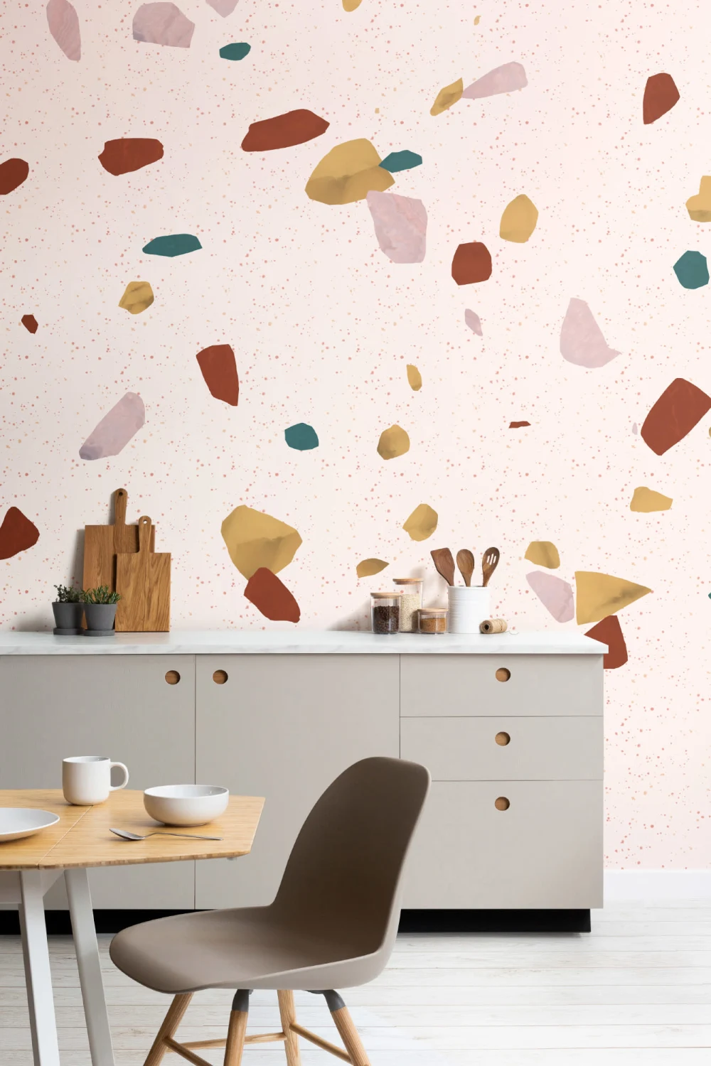 Papier Peint Panoramique Imprimé Terrazzo Neutre