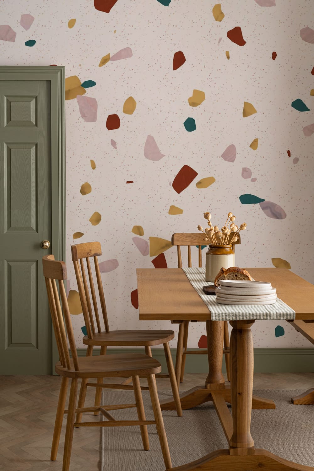 Papier Peint Panoramique Imprimé Terrazzo Neutre