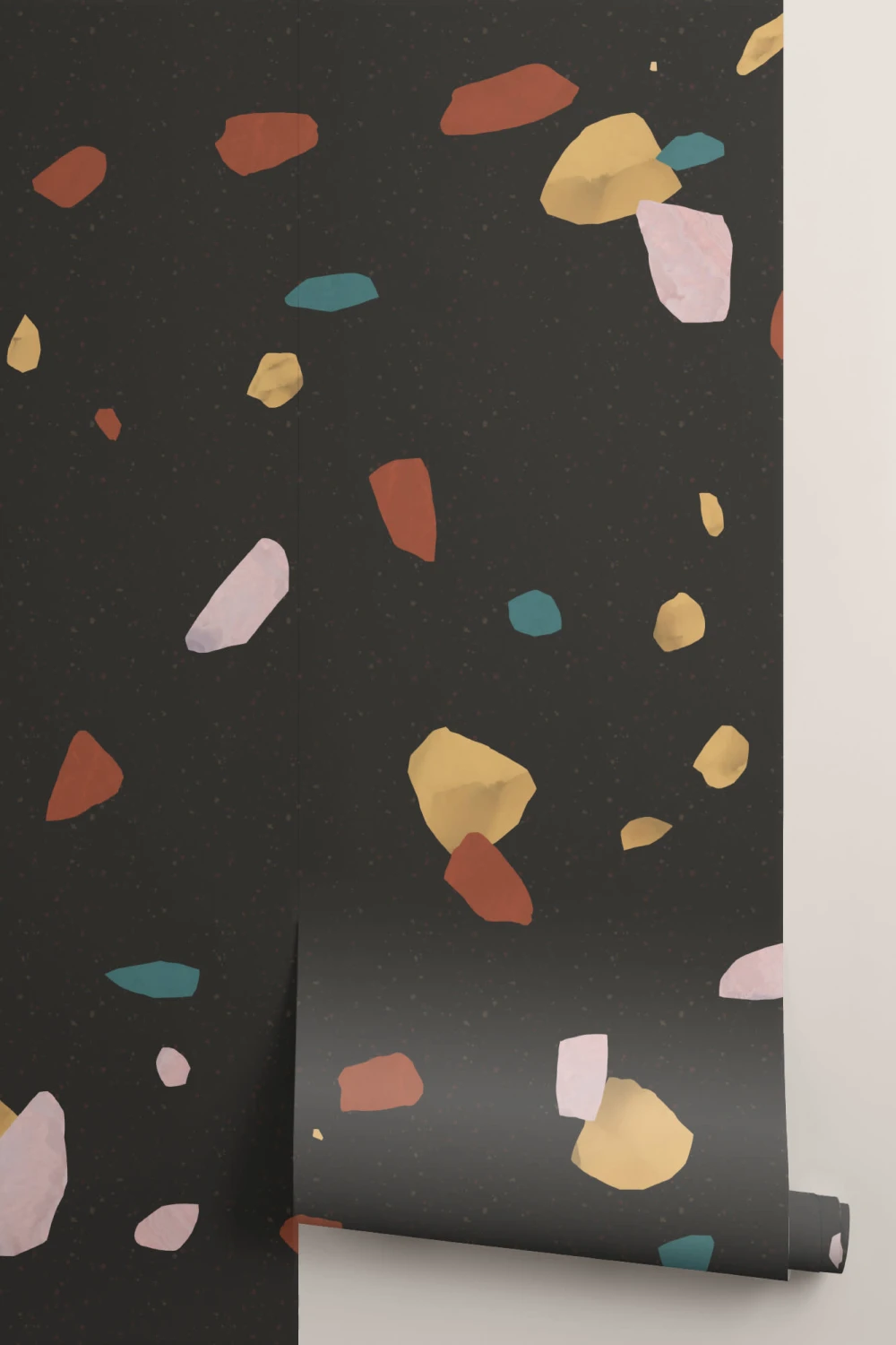 Black Marble Stone Terrazzo Print Wallpaper Mural