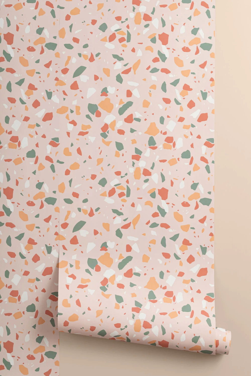 Trendy Terrazzo Repeat Pattern Behang Groen & Oranje