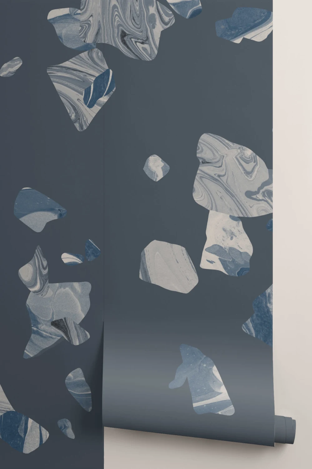 Mural Papel Pintado Efecto Mármol Azul Marino con Terrazo