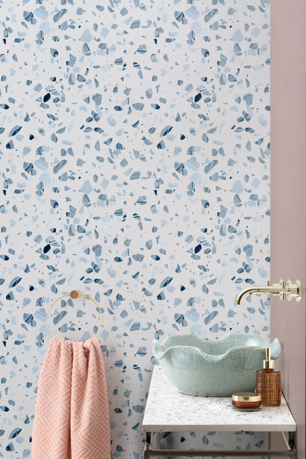 Blue Marbled Terrazzo Repeat Pattern Wallpaper