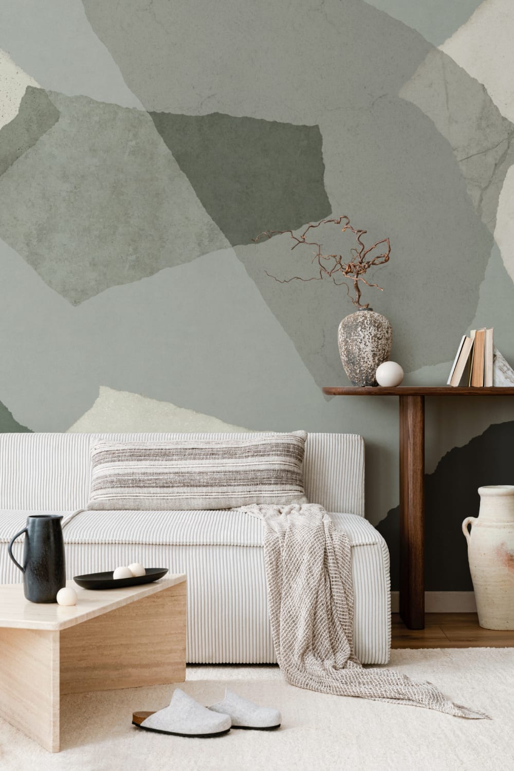 Green Abstract Minimalist Mural Adds Tranquil Elegant Vibes
