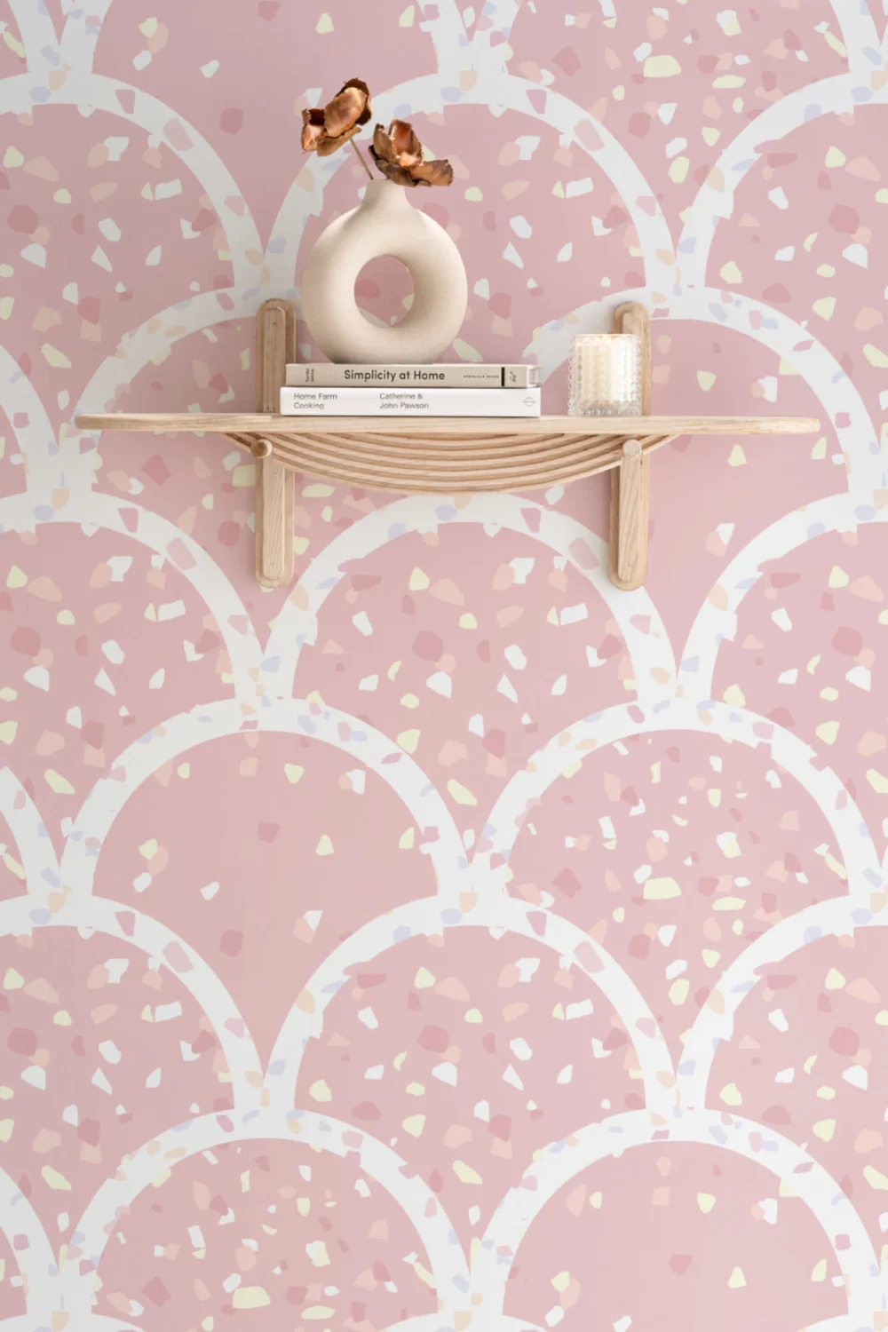 Cute Pink Terrazzo Scallop Pattern Wallpaper Mural