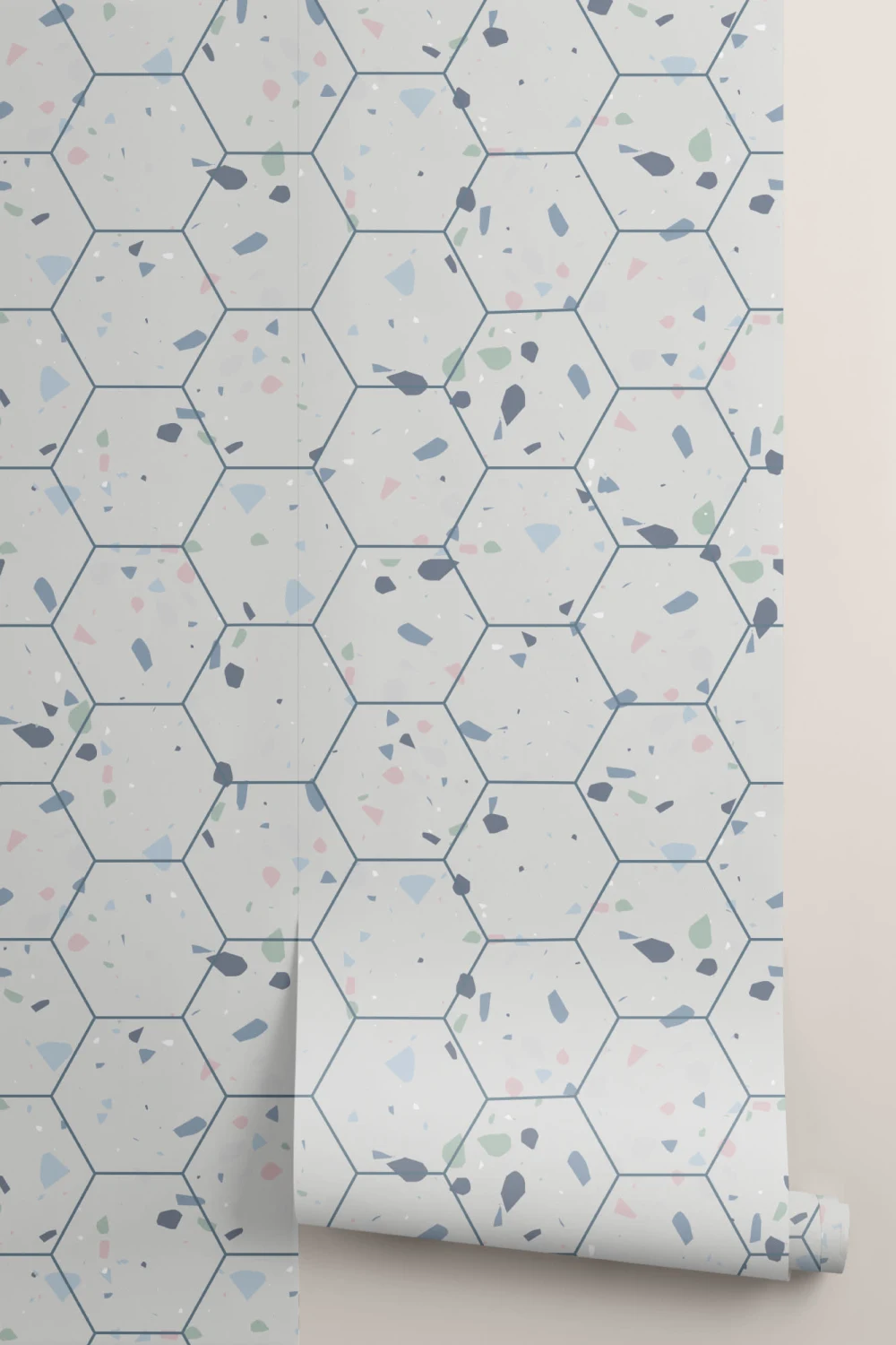 Hexagon Tile Terrazzo Pattern Wallpaper Mural