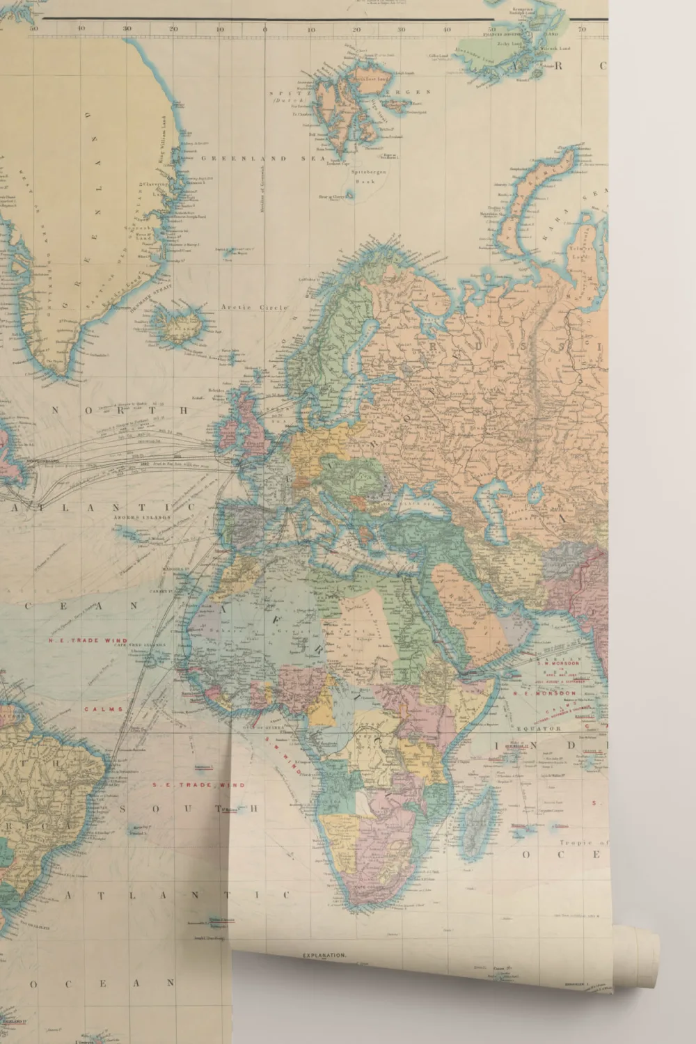 Mapa do mundo de projeção de Mercator Papel de parede Mural