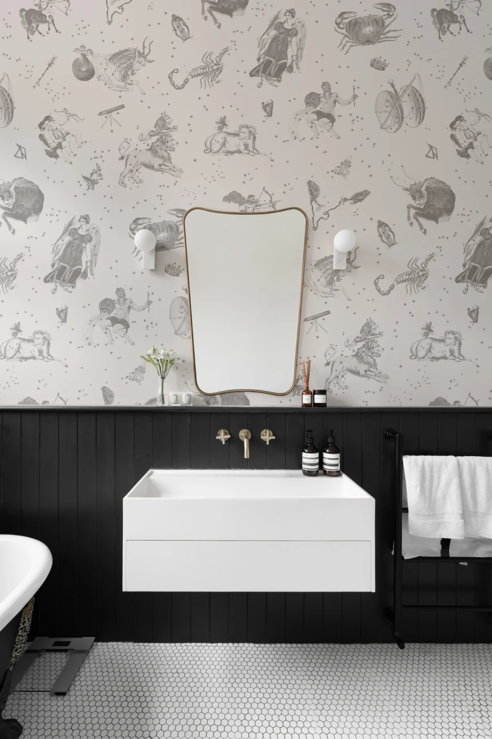 Gray Illustrated Astrological Star Signs Mural