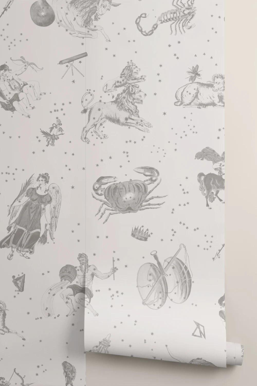 Gray Illustrated Astrological Star Signs Mural