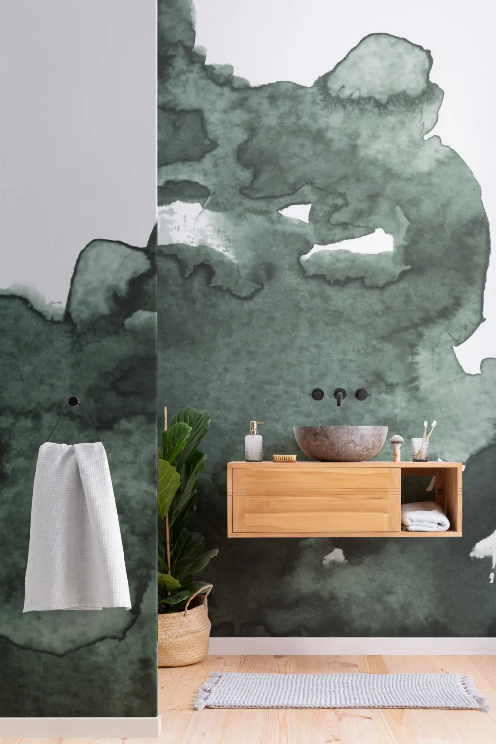 Mural Papel Pintado Acuarela Abstracta Verde
