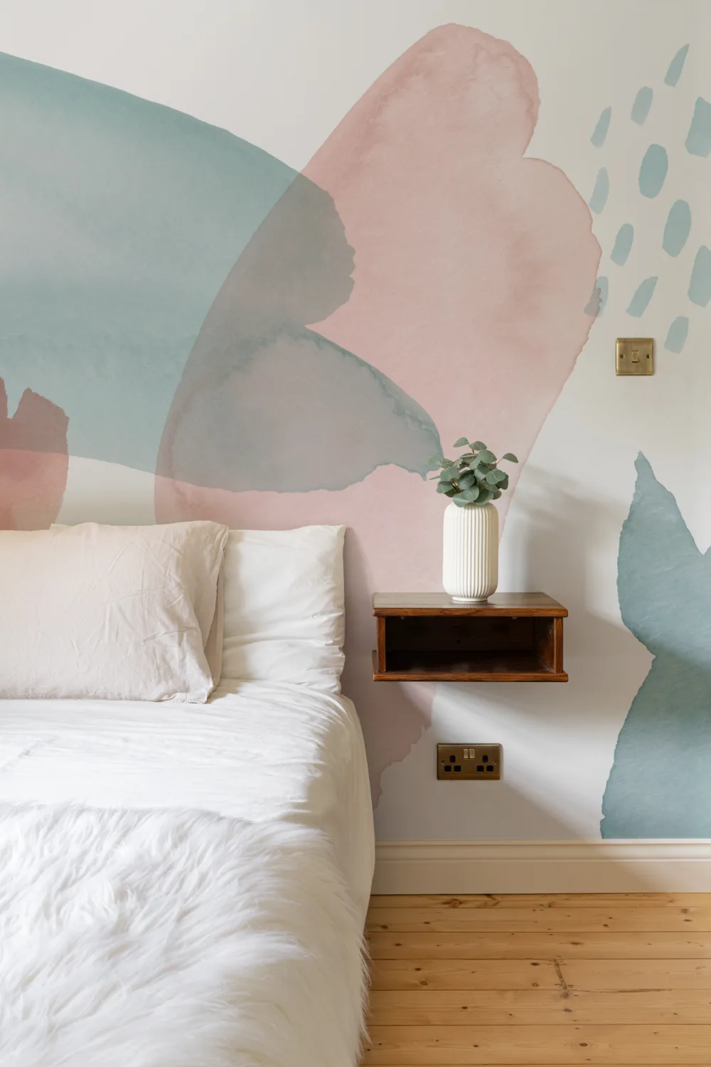 Blue & Pink Abstract Watercolor Paint Wallpaper Mural