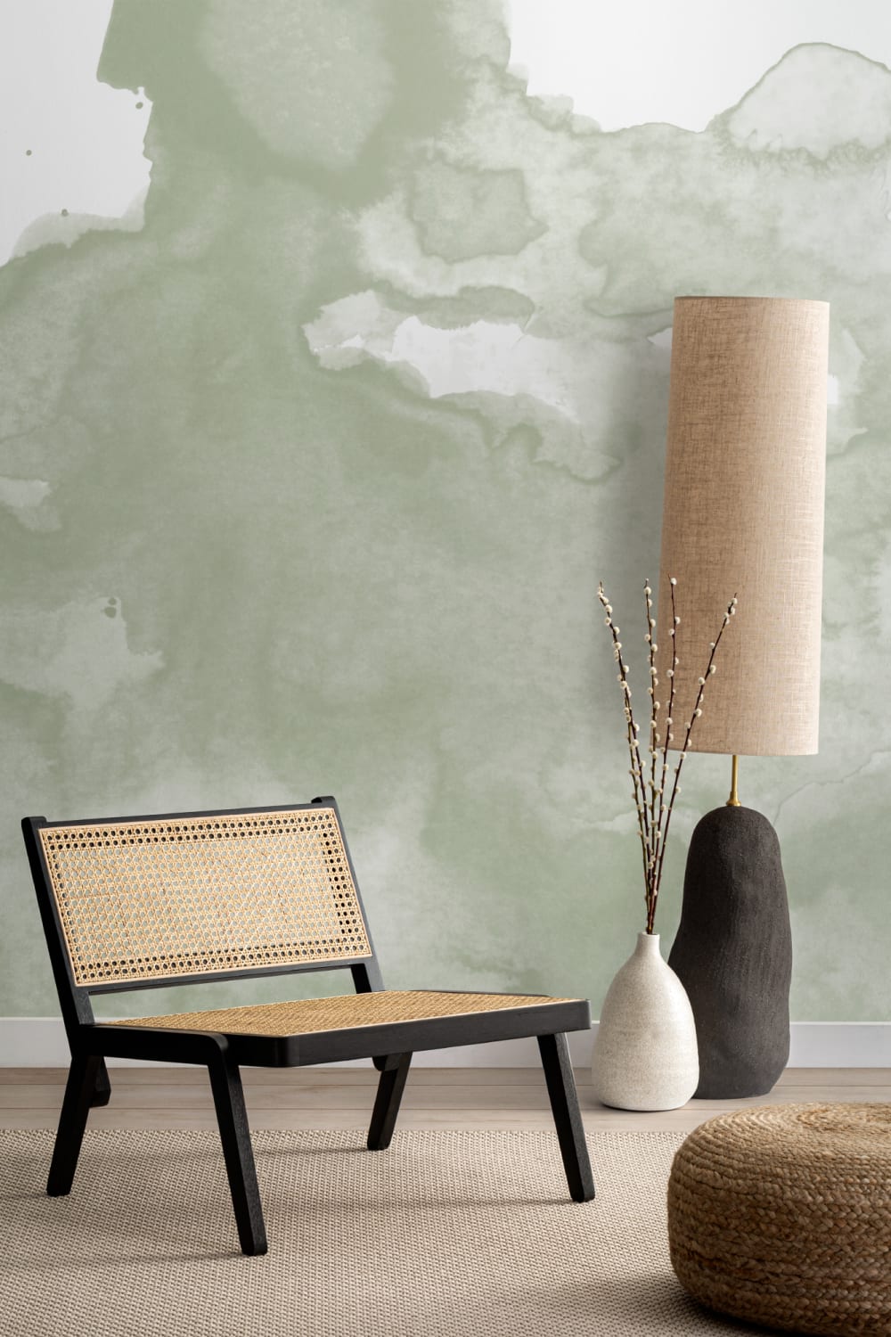 Sage Green Abstract Watercolor Wallpaper Mural