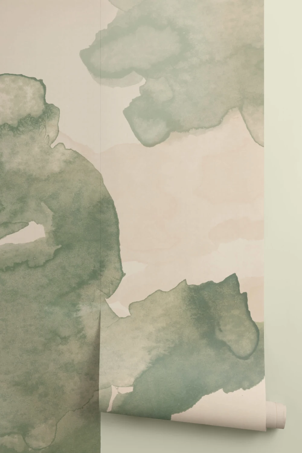 Sage Green Ombre Watercolor Inkspill Wall Mural