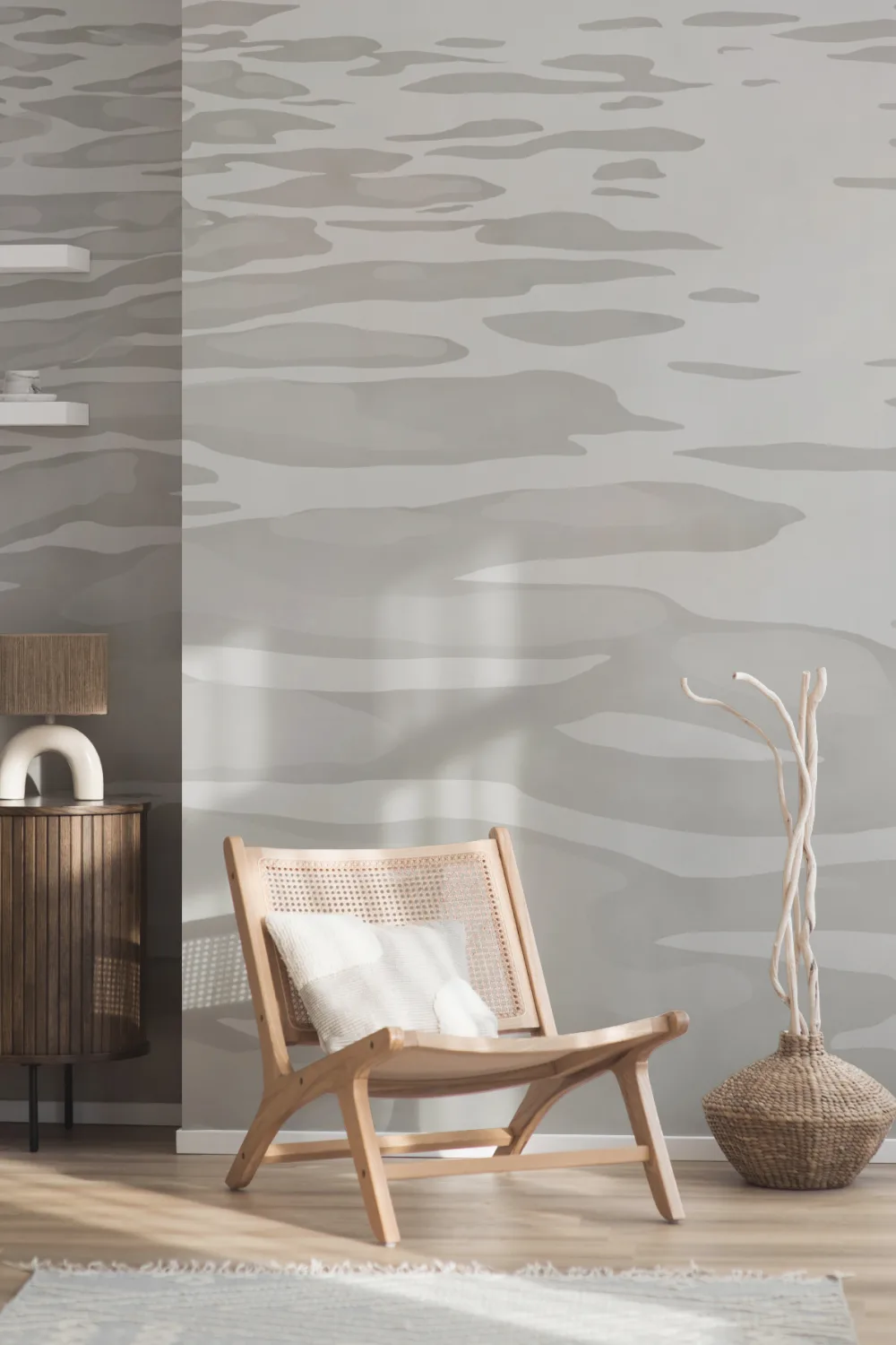 Beige handmålad mural-tapeter med vattenspridning