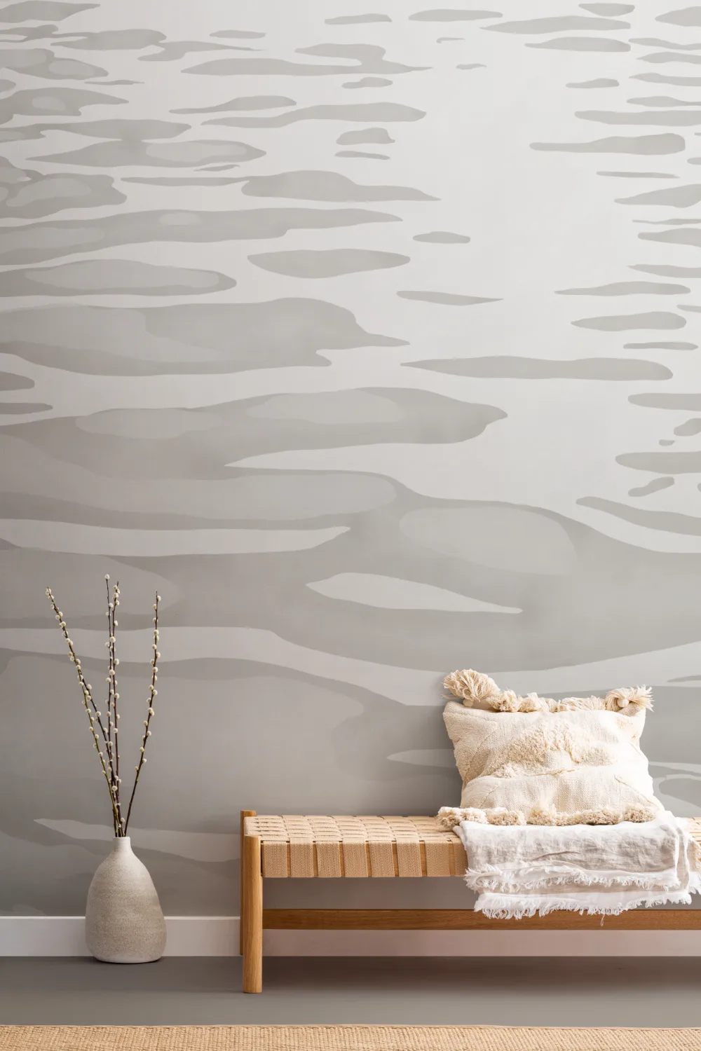 Beige handmålad mural-tapeter med vattenspridning
