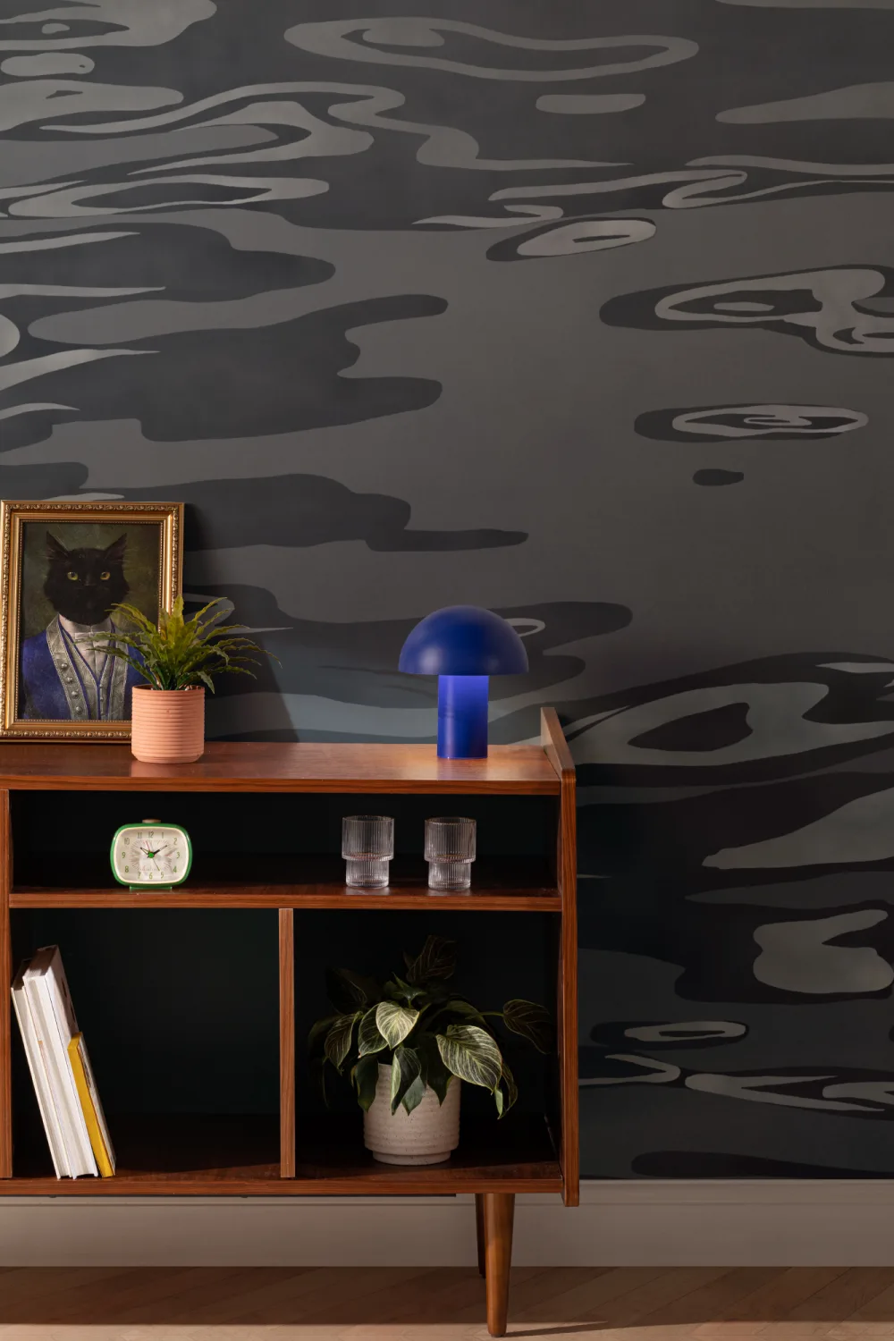 Navy Hand Painted Water Rippling Effect Mural