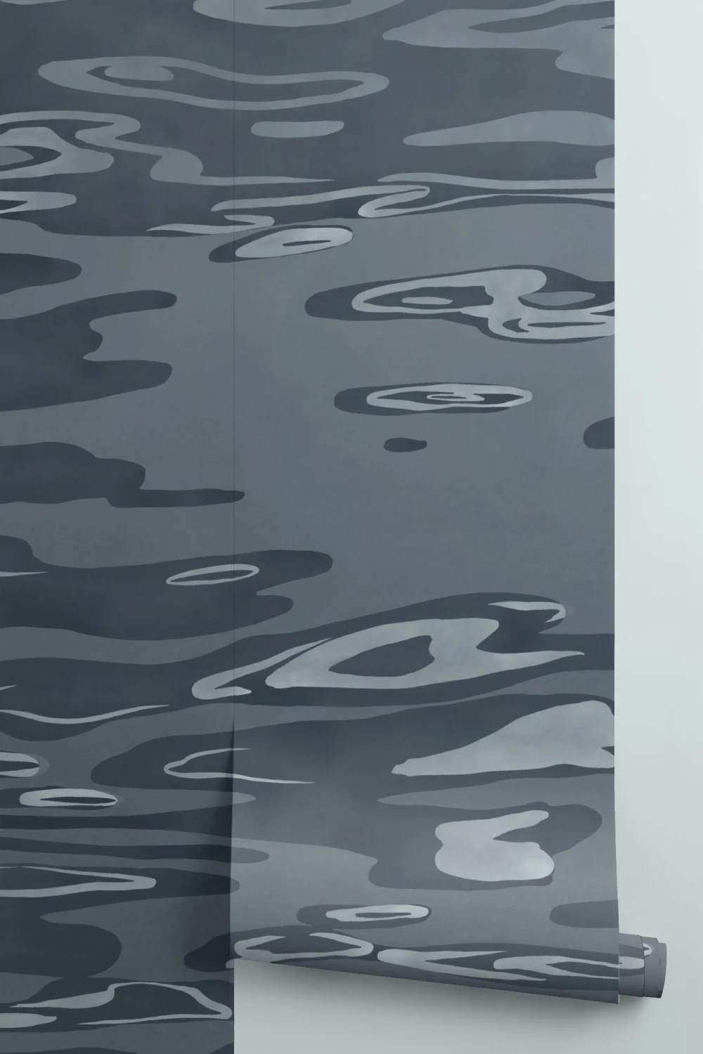 Navy Hand Painted Water Rippling Effect Mural