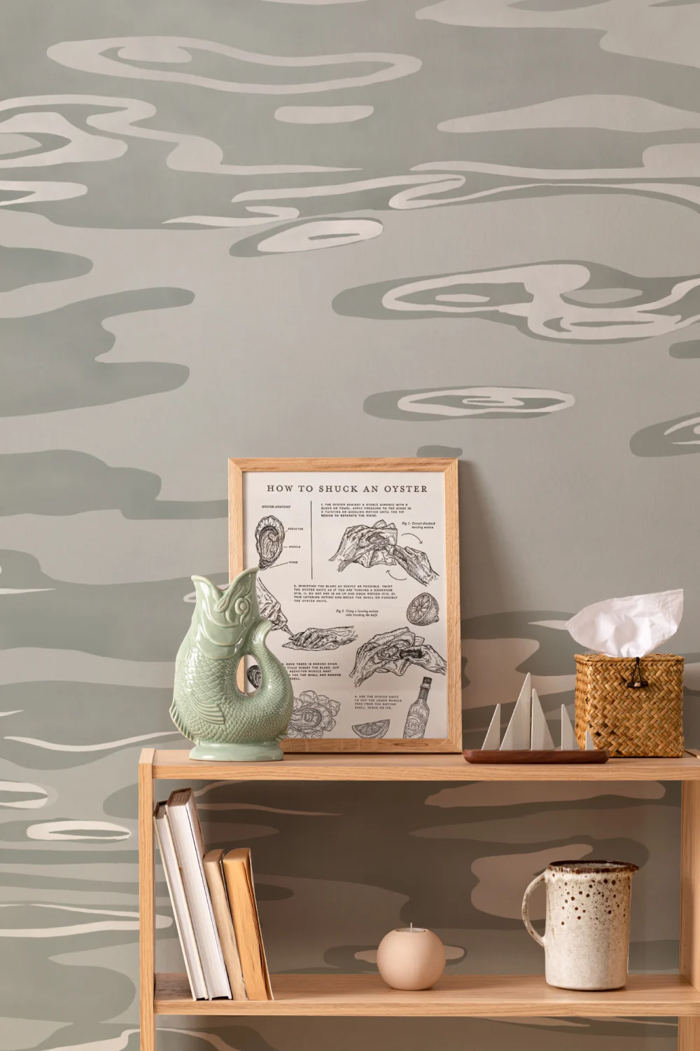 Green Hand Painted Water Rippling Effect Mural