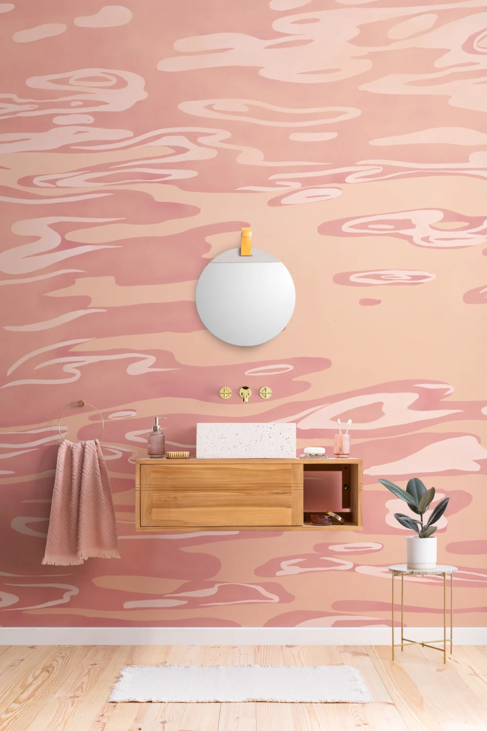 Peach Hand Painted Water Rippling Effect Mural