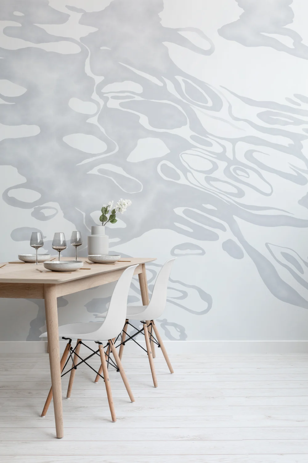 Gray Hand Painted Swirling Water Mural