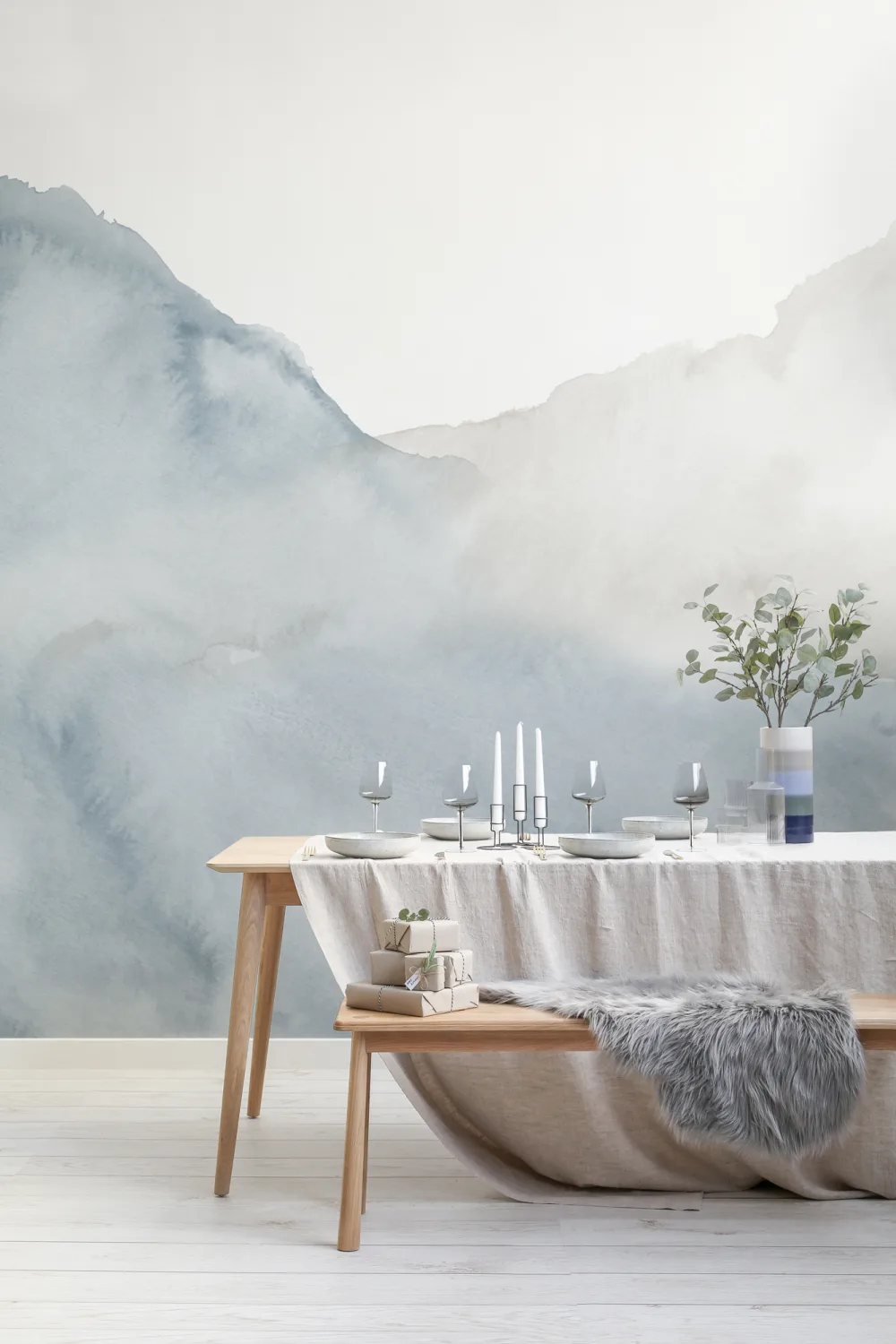 Blue Surging Abstract Watercolor Mural