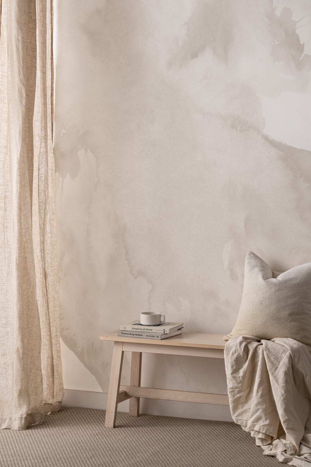 Beige Swilling Abstracte Aquarel Muurschildering