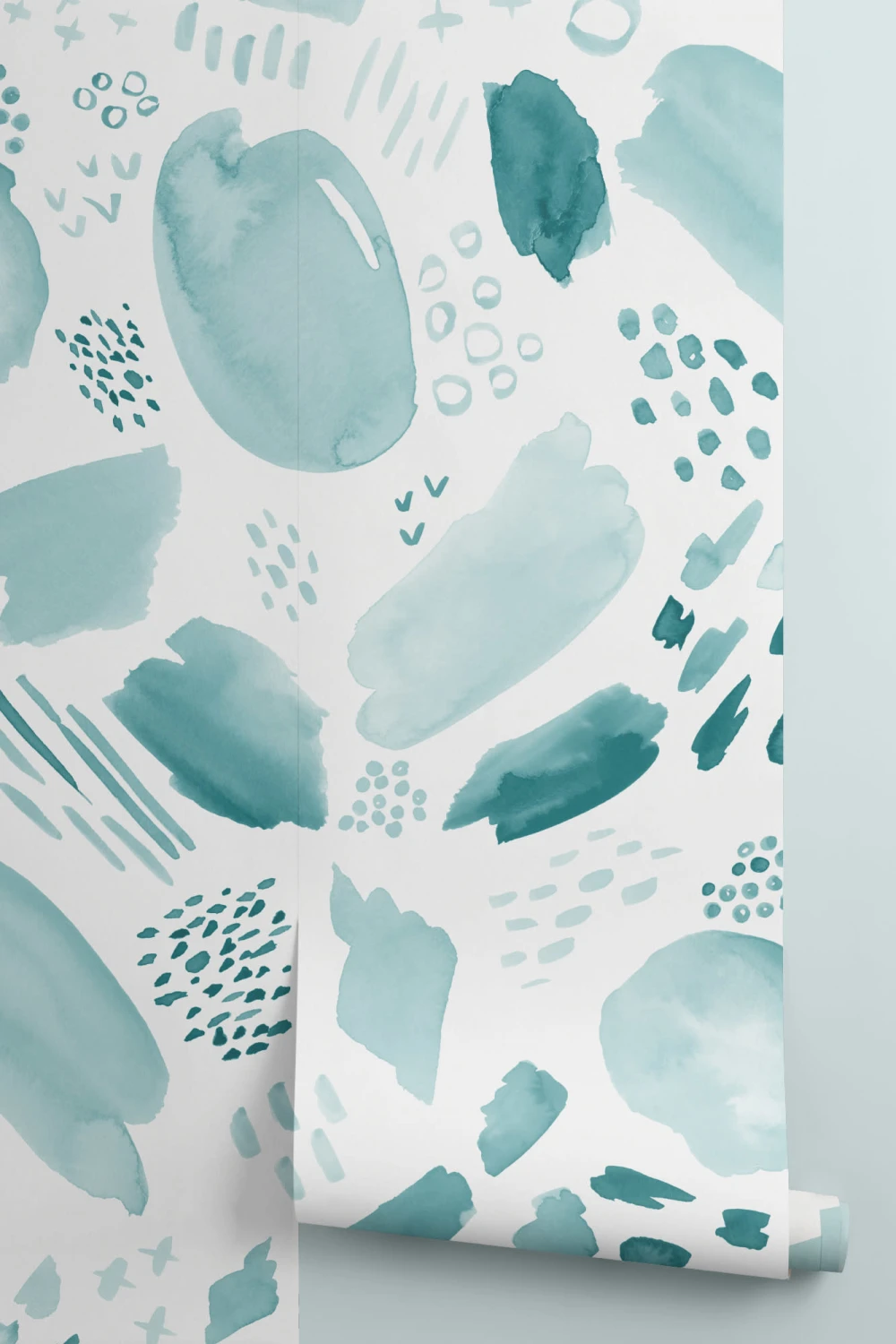 Teal Abstract Waterverf Brush Stroke Patroon Behang Muurschildering