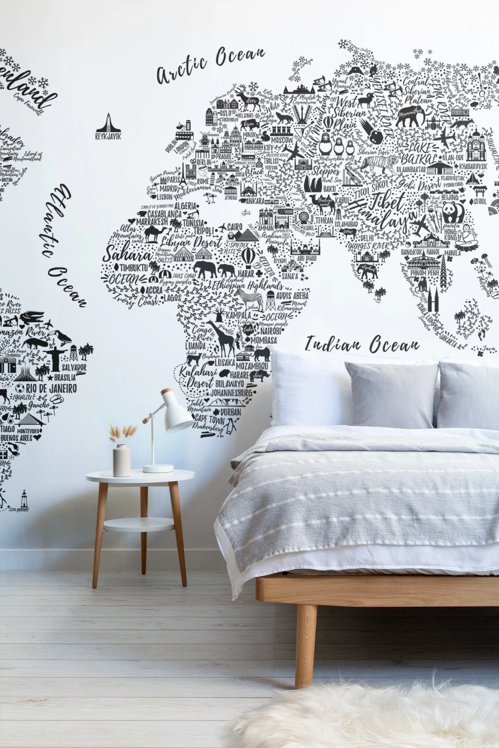 Black & White Typography Map Wallpaper Mural