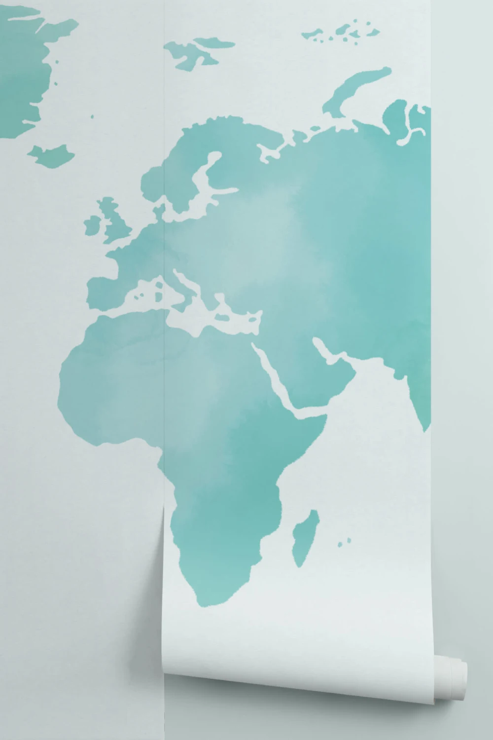 Turquoise Abstract Watercolour World Map Wallpaper Mural