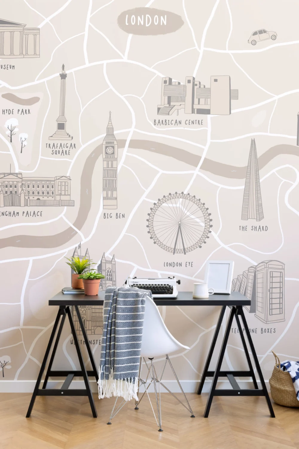 Londra City Street Map ilustrate repere Wallpaper Mural