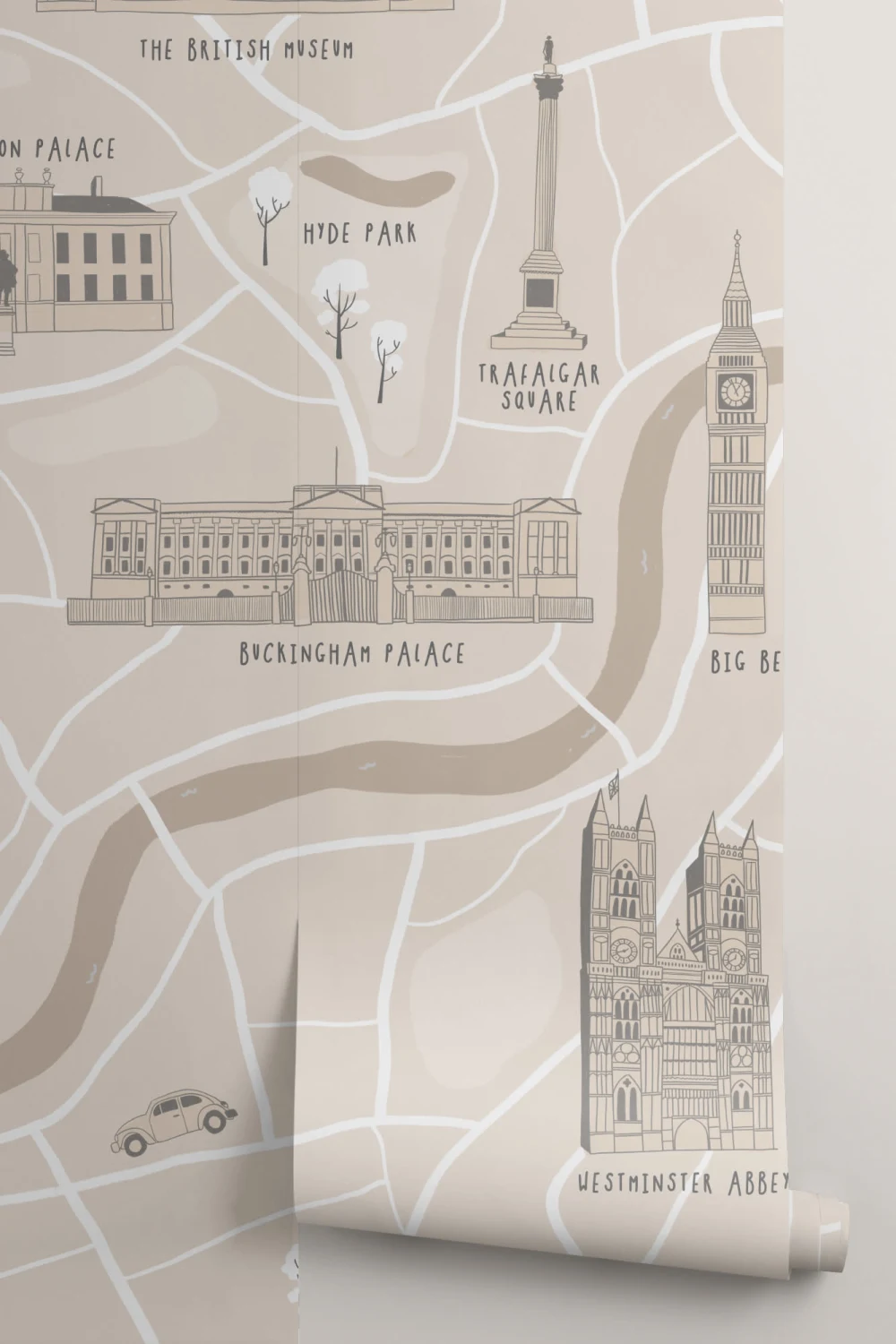 Londra City Street Map ilustrate repere Wallpaper Mural