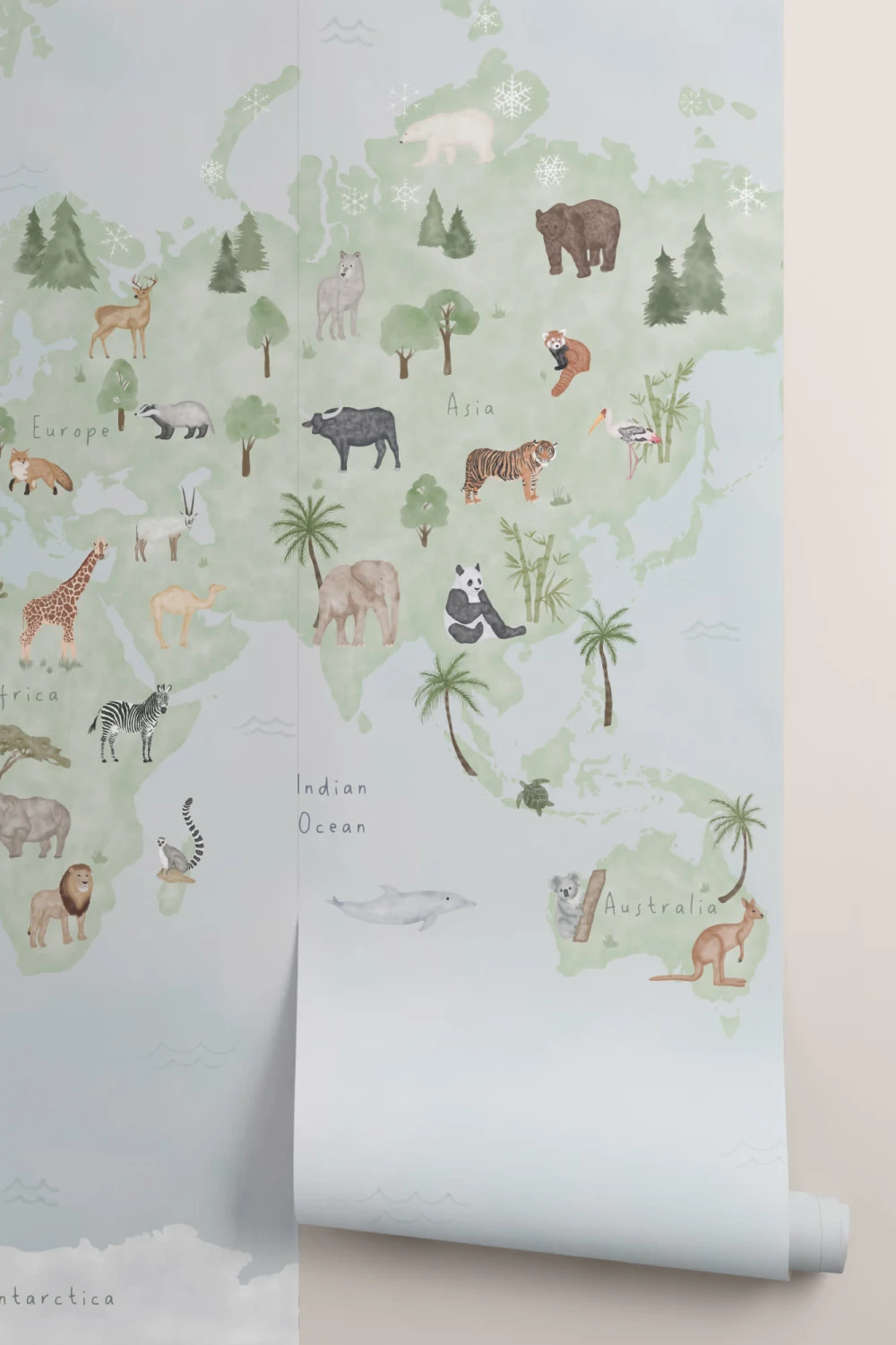 Dzieci Niebieski Akwarela Zwierzęta Mapa świata Fototapeta