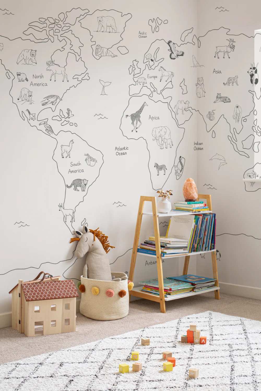Kids Minimalist Neutral World Map Wallpaper Mural