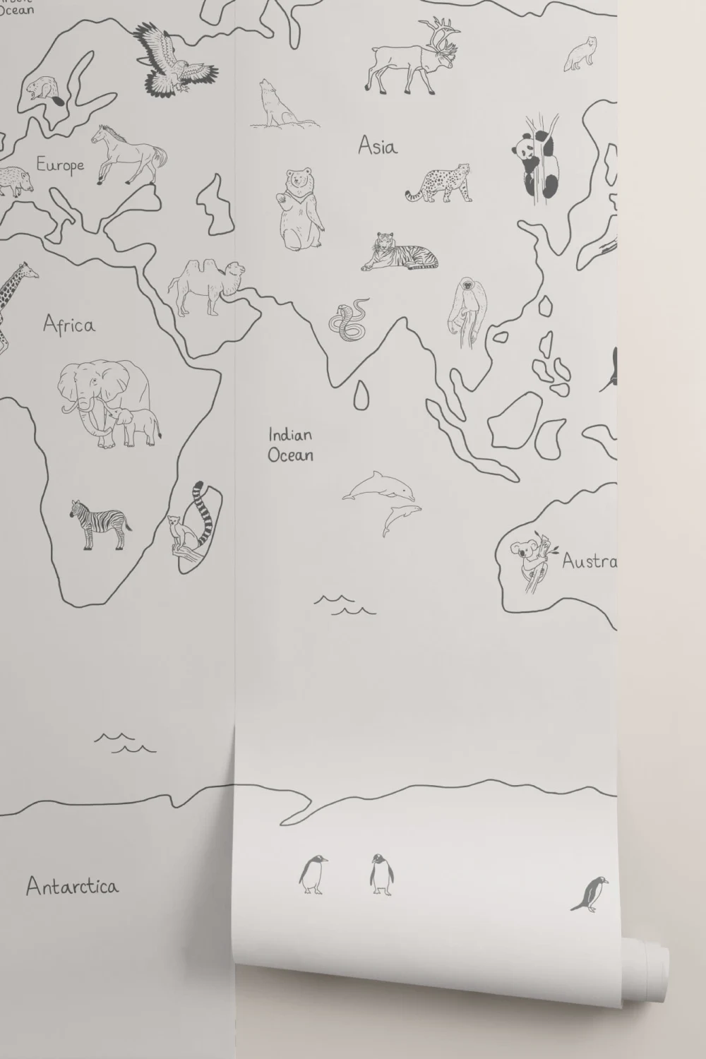 Kids Minimalist Neutral World Map Wallpaper Mural