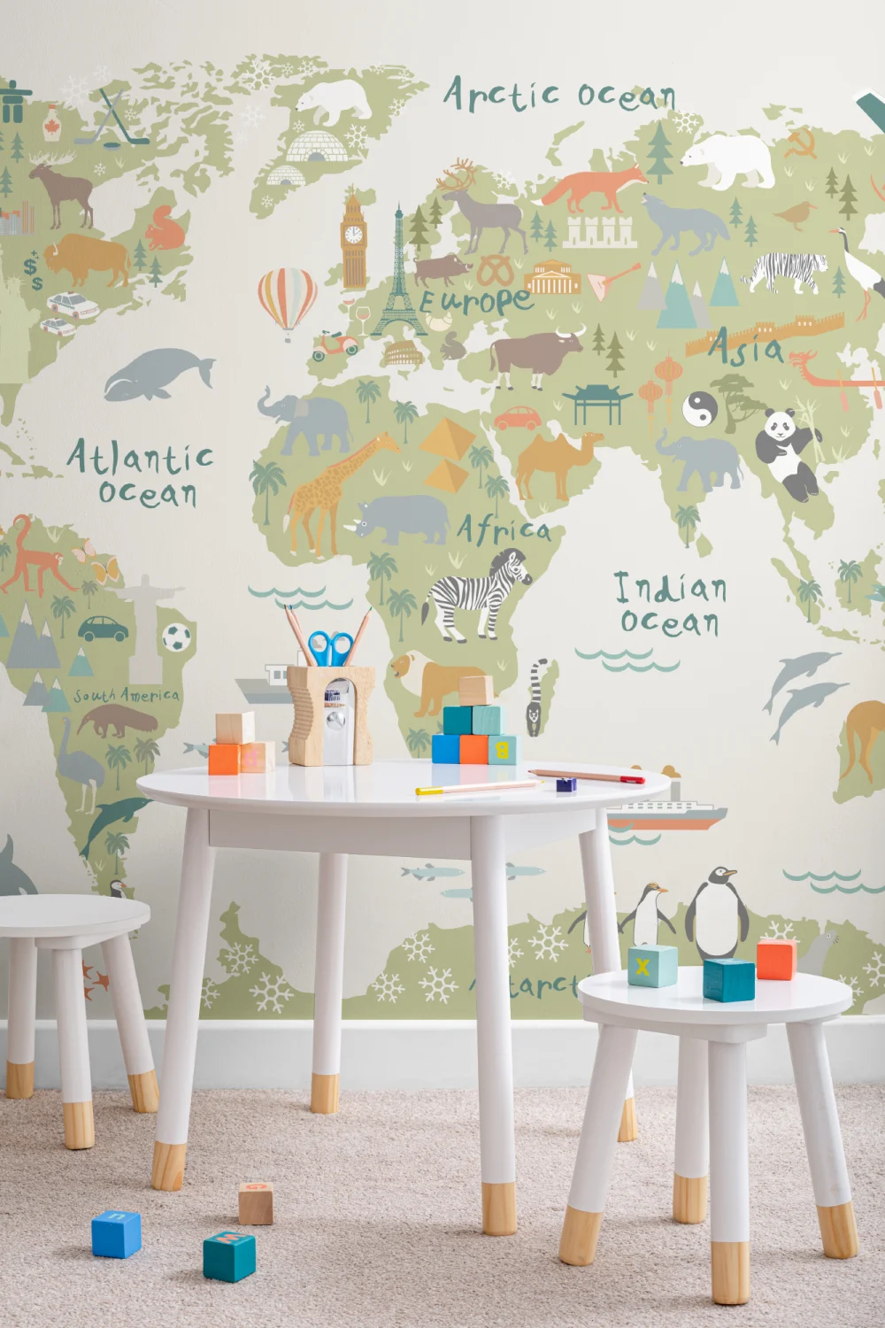 Kids Cartoon World Map Wallpaper Mural