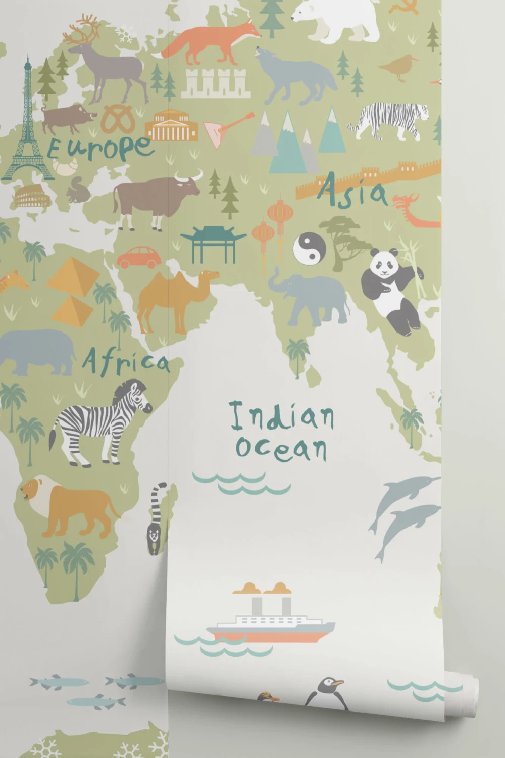 Kids Cartoon World Map Wallpaper Mural
