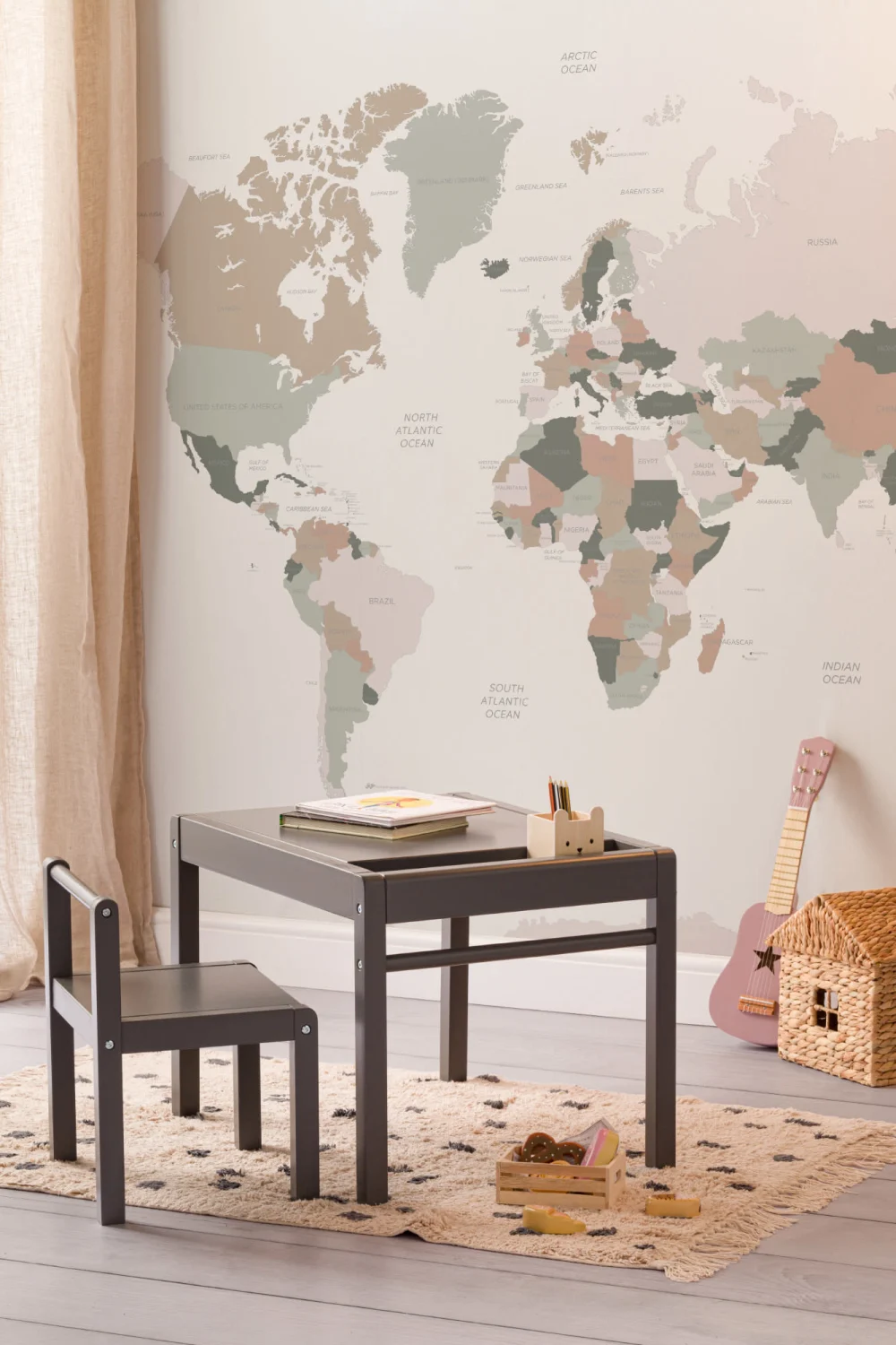 Neutral and Pastel World Map Wall Mural