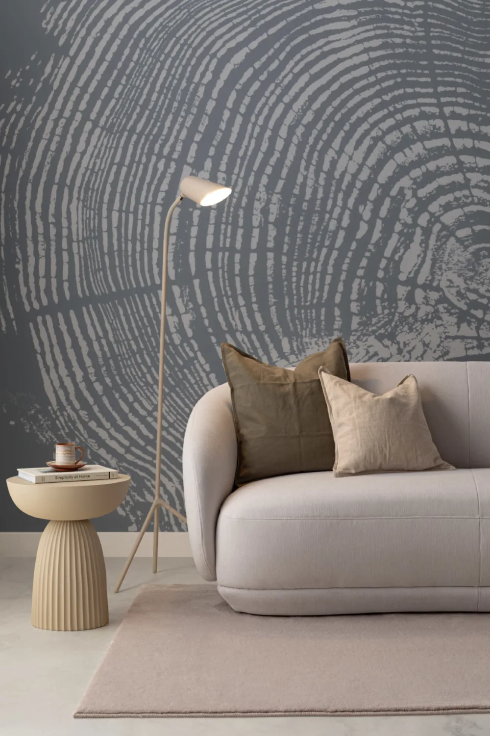 Mural Papel Pintado de Madera con Tocón de Árbol en Azul Gris