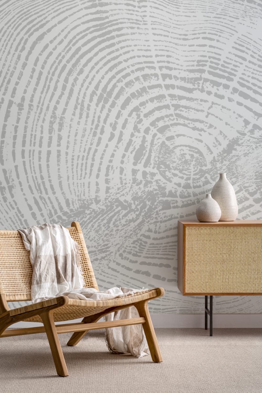 Mural Papel Pintado de Madera con Tocón de Árbol en Gris Claro