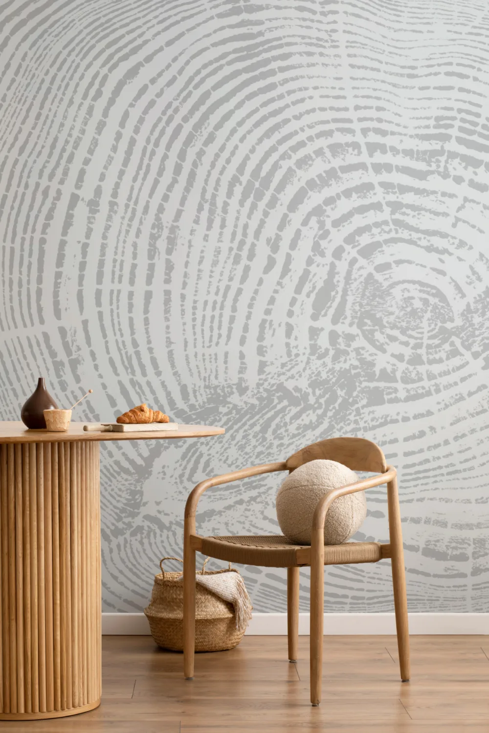 Mural Papel Pintado de Madera con Tocón de Árbol en Gris Claro