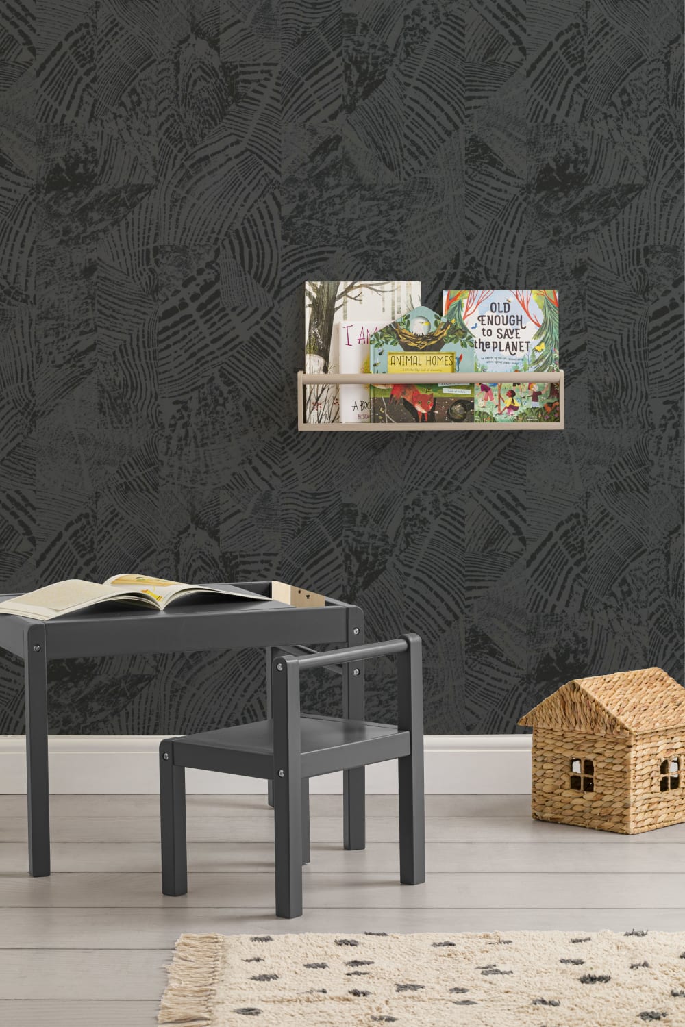 Gri închis și negru Wood Grain model tapet Mural
