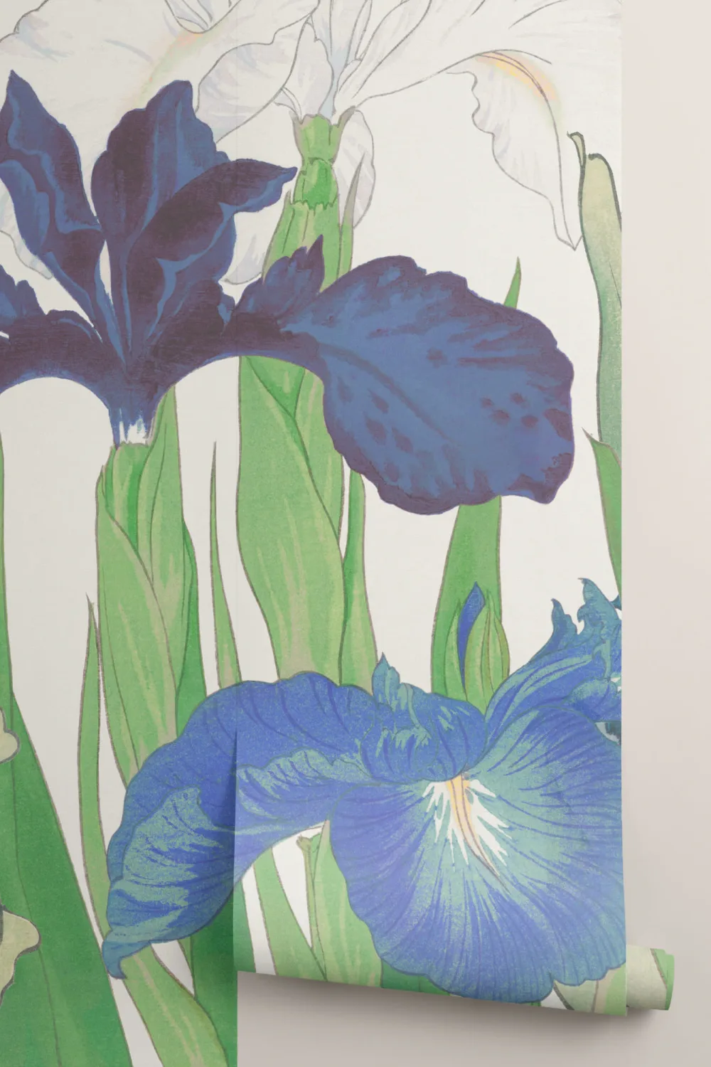 Papel pintado tulipanes e iris azules
