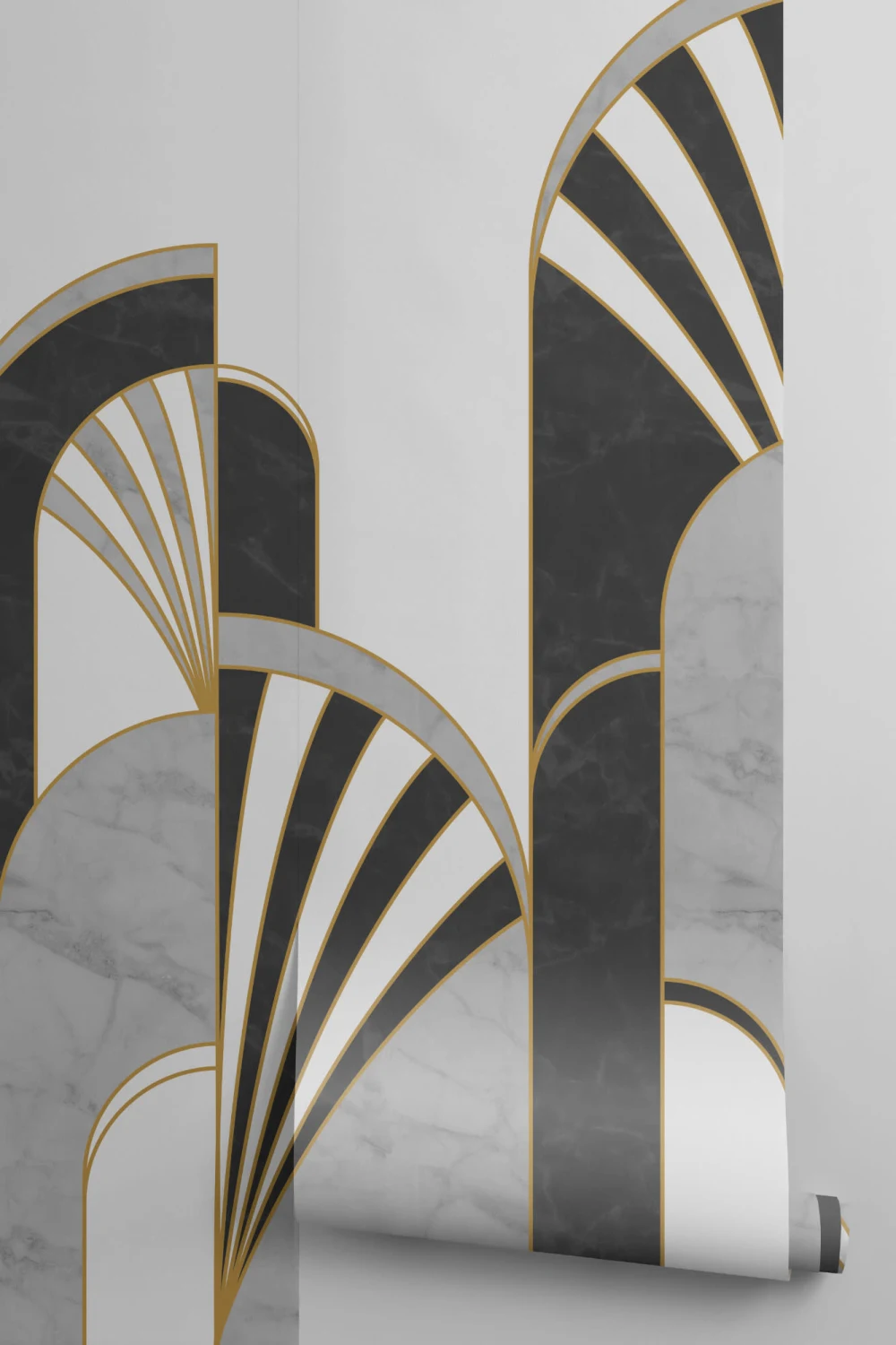 Czarna, biała i złota fototapeta w stylu art deco